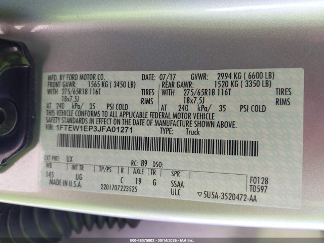Продажа на аукционе авто 2018 Ford F-150 Xlt, vin: 1FTEW1EP3JFA01271, номер лота: 46075002