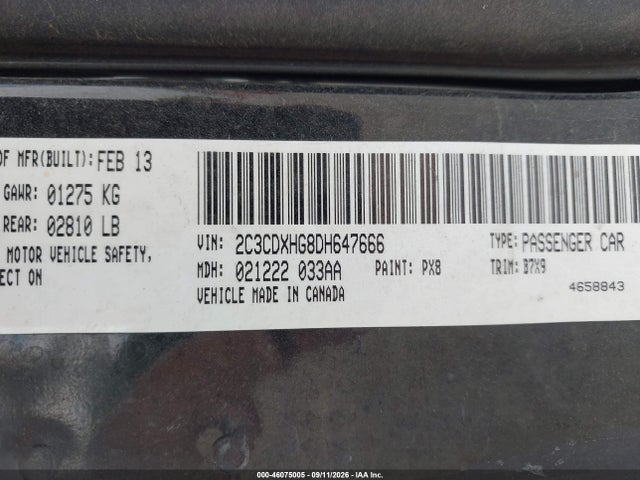 Продаж на аукціоні авто 2013 Dodge Charger Sxt, vin: 2C3CDXHG8DH647666, номер лоту: 46075005