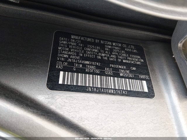 Aukcja sprzedaży 2021 Nissan Rogue Sport S Fwd Xtronic Cvt, vin: JN1BJ1AV6MW316742, numer aukcji: 46075029