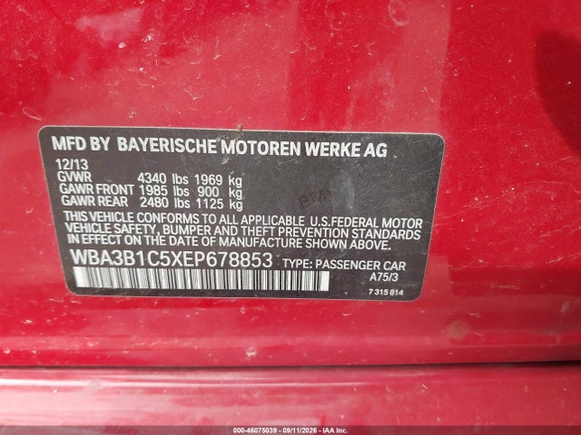 Aukcja sprzedaży 2014 Bmw 320i, vin: WBA3B1C5XEP678853, numer aukcji: 46075039