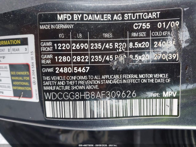 46075056 :رقم المزاد ، WDCGG8HB8AF309626 vin ، 2010 Mercedes-benz Glk 350 4matic مزاد بيع
