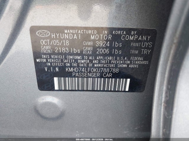 Продаж на аукціоні авто 2019 Hyundai Elantra Se, vin: KMHD74LF0KU788788, номер лоту: 46075060