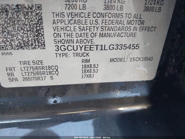 Продаж на аукціоні авто 2020 Chevrolet Silverado 1500 4wd  Short Bed Rst, vin: 3GCUYEET1LG335455, номер лоту: 46075070