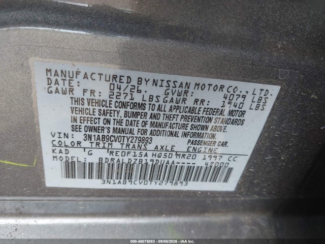 Aukcja sprzedaży 2026 Nissan Sentra Sv, vin: 3N1AB9CV0TY279893, numer aukcji: 46075083
