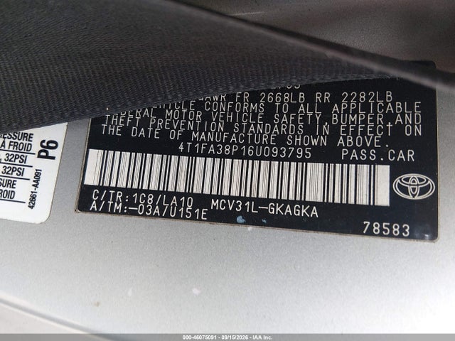 Продажа на аукционе авто 2006 Toyota Camry Solara Sle, vin: 4T1FA38P16U093795, номер лота: 46075091