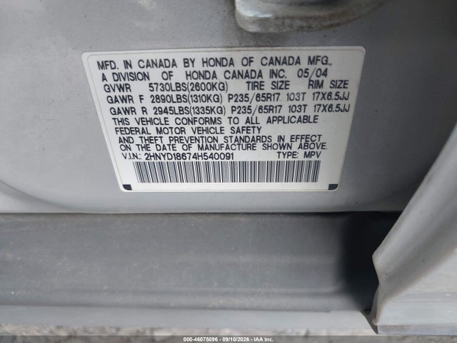 Продаж на аукціоні авто 2004 Acura Mdx, vin: 2HNYD18674H540091, номер лоту: 46075096