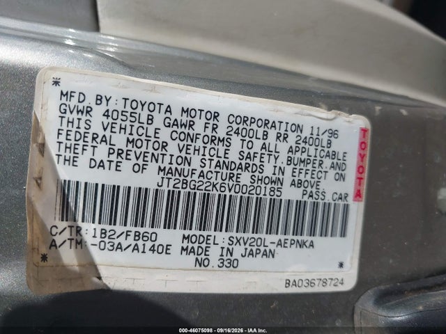 Продаж на аукціоні авто 1997 Toyota Camry Le/xle, vin: JT2BG22K6V0020185, номер лоту: 46075098
