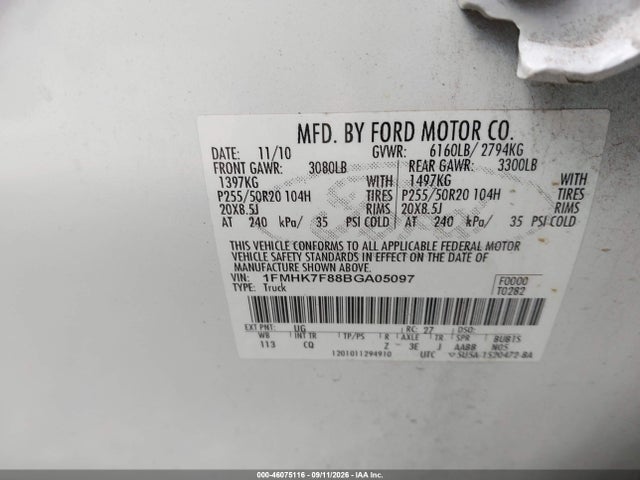 2011 Ford Explorer Limited მანქანა იყიდება აუქციონზე, vin: 1FMHK7F88BGA05097, აუქციონის ნომერი: 46075116