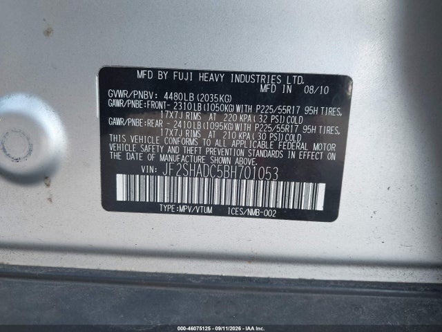 Aukcja sprzedaży 2011 Subaru Forester 2.5x Premium, vin: JF2SHADC5BH701053, numer aukcji: 46075125