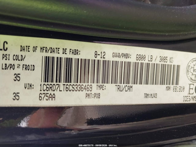 Продаж на аукціоні авто 2012 Ram 1500 Big Horn, vin: 1C6RD7LT6CS336469, номер лоту: 46075175