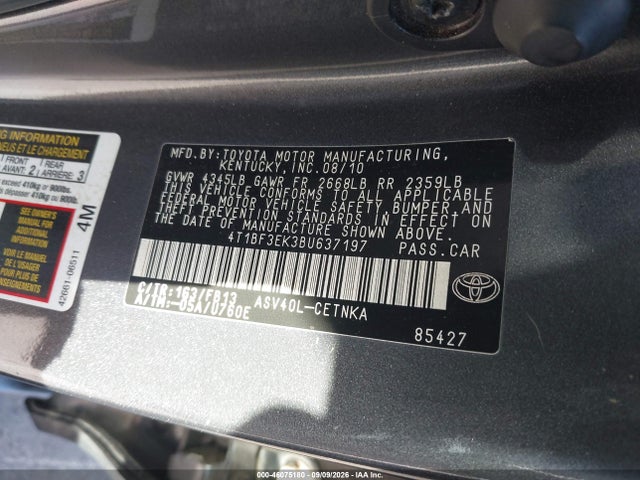 Продажа на аукционе авто 2011 Toyota Camry Le, vin: 4T1BF3EK3BU637197, номер лота: 46075180