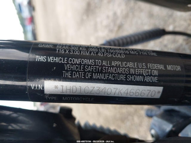 46075194 :رقم المزاد ، 1HD1CZ3407K466670 vin ، 2007 Harley-davidson Xl1200 N مزاد بيع