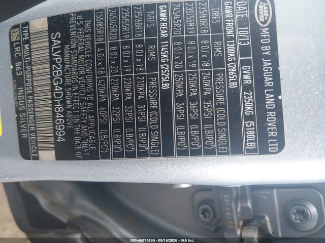 Продажа на аукционе авто 2013 Land Rover Range Rover Evoque Pure, vin: SALVP2BG4DH846994, номер лота: 46075199