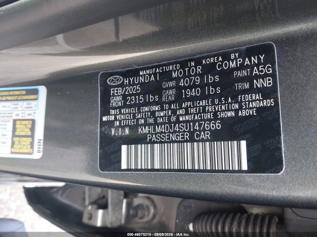 Продажа на аукционе авто 2025 Hyundai Elantra Hybrid Sel Sport, vin: KMHLM4DJ4SU147666, номер лота: 46075215