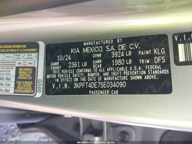 46075221 :رقم المزاد ، 3KPFT4DE7SE034090 vin ، 2025 Kia K4 Lxs مزاد بيع