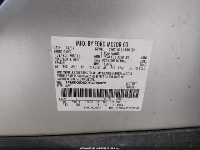 Aukcja sprzedaży 2017 Ford Explorer Xlt, vin: 1FM5K8D8XHGE06929, numer aukcji: 46075242