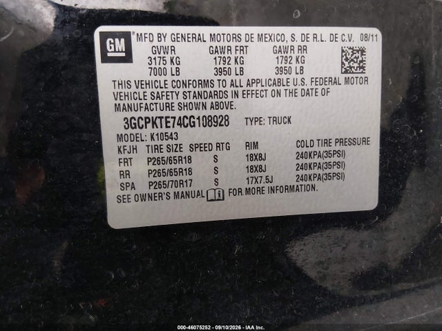Продаж на аукціоні авто 2012 Chevrolet Silverado 1500 Ltz, vin: 3GCPKTE74CG108928, номер лоту: 46075252