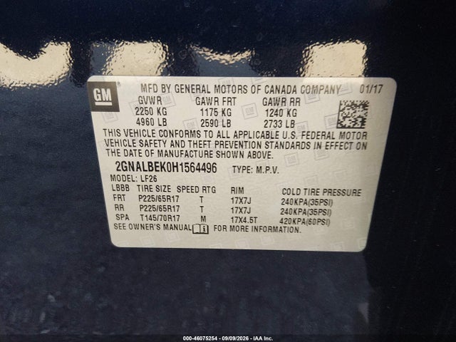 Продаж на аукціоні авто 2017 Chevrolet Equinox Ls, vin: 2GNALBEK0H1564496, номер лоту: 46075254
