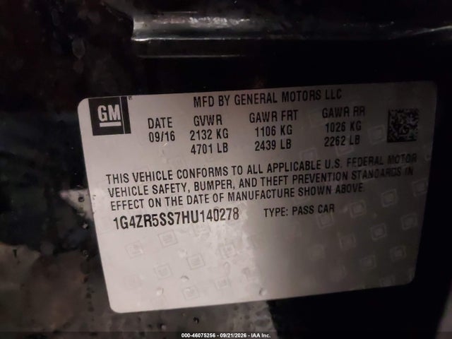 46075256 :رقم المزاد ، 1G4ZR5SS7HU140278 vin ، 2017 Buick Lacrosse Premium مزاد بيع