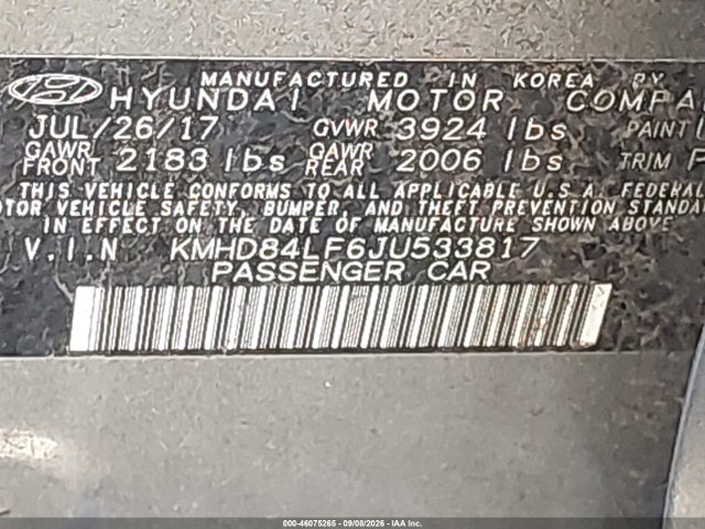 Aukcja sprzedaży 2018 Hyundai Elantra Sel, vin: KMHD84LF6JU533817, numer aukcji: 46075265