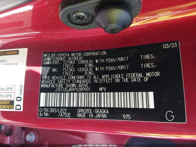 46075293 :رقم المزاد ، JTEFU5JR9P5289901 vin ، 2023 Toyota 4runner Sr5 Premium مزاد بيع
