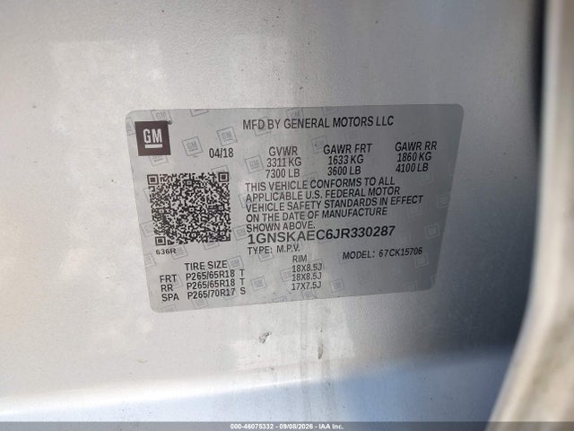 Chevrolet Tahoe Ls 2018 1GNSKAEC6JR330287 Image 9