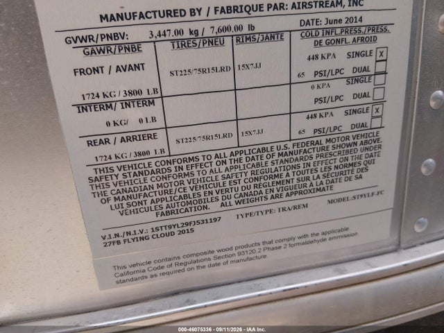 Airstream Other 2015 1STT9YL29FJ531197 Image 9