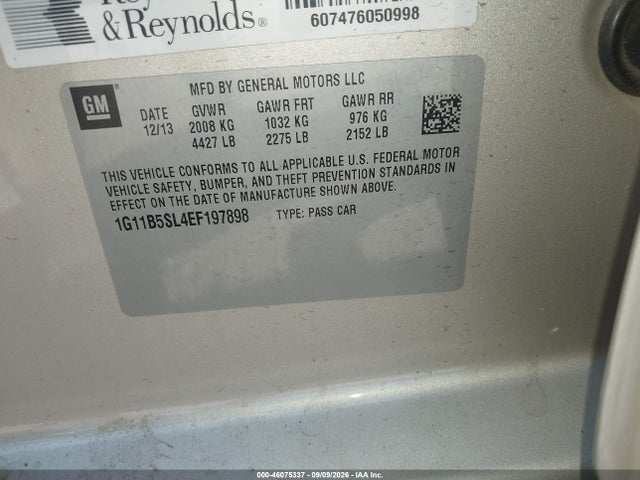 46075337 :رقم المزاد ، 1G11B5SL4EF197898 vin ، 2014 Chevrolet Malibu 1ls مزاد بيع