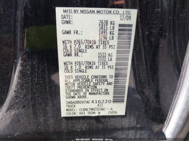 Aukcja sprzedaży 2010 Nissan Frontier Se, vin: 1N6AD0EV7AC416220, numer aukcji: 46075357