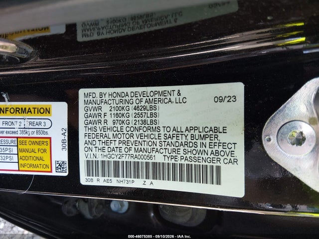 46075385 :رقم المزاد ، 1HGCY2F77RA000561 vin ، 2024 Honda Accord Hybrid Sport-l مزاد بيع