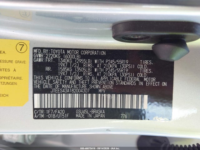 46075416 :رقم المزاد ، JTEES43A182004307 vin ، 2008 Toyota Highlander Sport مزاد بيع
