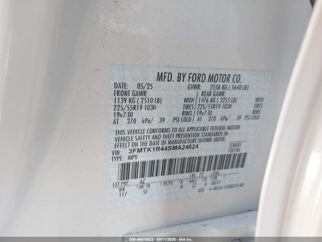 2025 Ford Mustang Mach-e Select მანქანა იყიდება აუქციონზე, vin: 3FMTK1R44SMA24624, აუქციონის ნომერი: 46075422