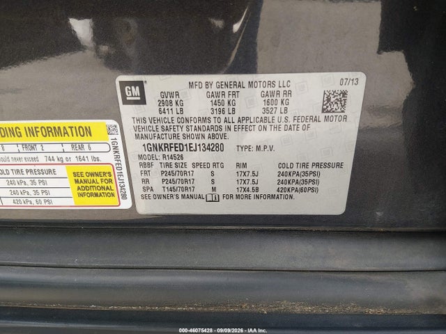 46075428 :رقم المزاد ، 1GNKRFED1EJ134280 vin ، 2014 Chevrolet Traverse Ls مزاد بيع