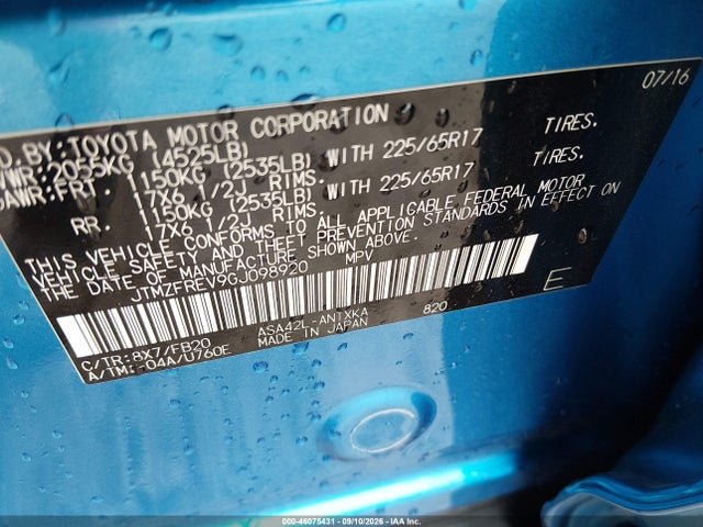 Toyota RAV4 LE 2016 JTMZFREV9GJ098920 Image 9