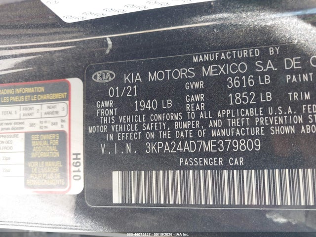 Aukcja sprzedaży 2021 Kia Rio S, vin: 3KPA24AD7ME379809, numer aukcji: 46075437