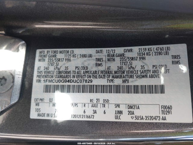 Продажа на аукционе авто 2013 Ford Escape Se, vin: 1FMCU0G94DUC07829, номер лота: 46075469