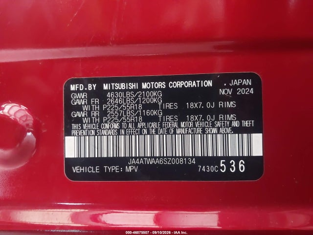 Продаж на аукціоні авто 2025 Mitsubishi Eclipse Cross Black Edition S-awc/se S-awc/sel S-awc, vin: JA4ATWAA6SZ008134, номер лоту: 46075507