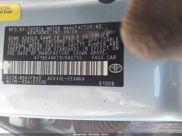 2009 Toyota Camry Le მანქანა იყიდება აუქციონზე, vin: 4T1BE46K79U880755, აუქციონის ნომერი: 46075508