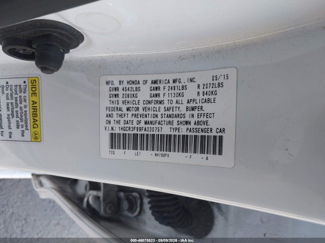 Aukcja sprzedaży 2015 Honda Accord Touring, vin: 1HGCR3F99FA030757, numer aukcji: 46075523
