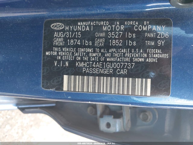 2016 Hyundai Accent Se მანქანა იყიდება აუქციონზე, vin: KMHCT4AE1GU007737, აუქციონის ნომერი: 46075524