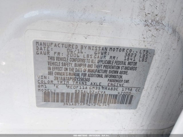 Продаж на аукціоні авто 2016 Nissan Sentra Sv, vin: 3N1AB7AP9GY296349, номер лоту: 46075545