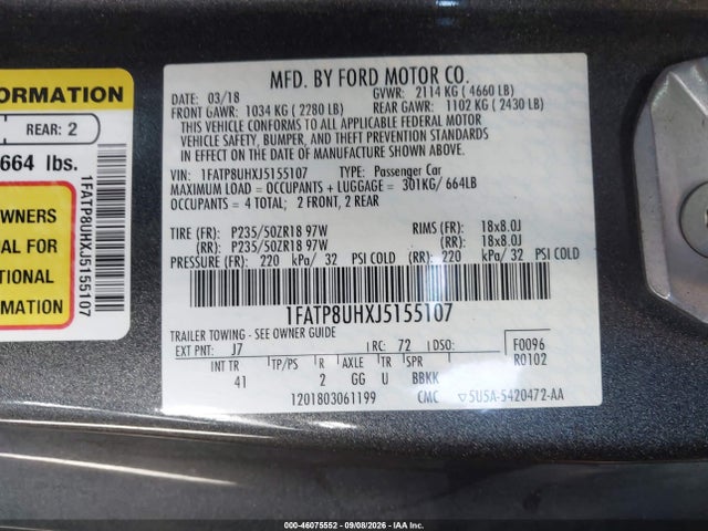 Продажа на аукционе авто 2018 Ford Mustang Ecoboost Premium, vin: 1FATP8UHXJ5155107, номер лота: 46075552