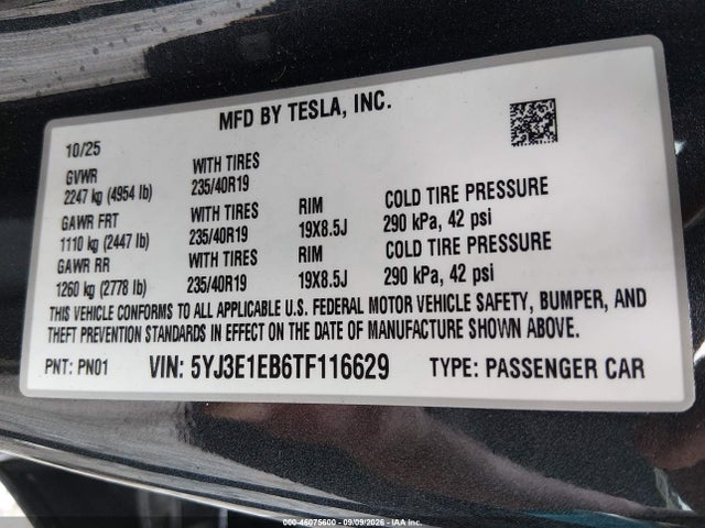Tesla Model 3 Premium All-wheel Drive 2026 5YJ3E1EB6TF116629 Image 9