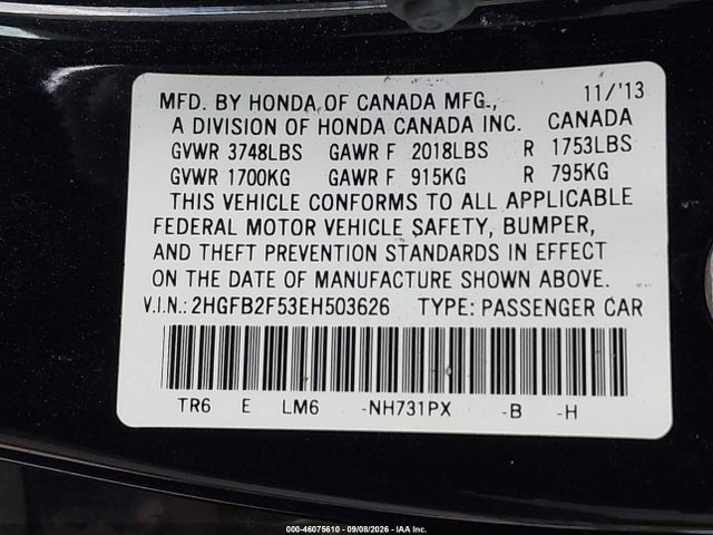 Honda Civic Lx 2014 2HGFB2F53EH503626 Image 9
