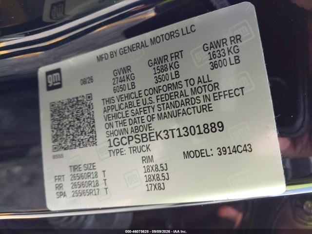 46075628 :رقم المزاد ، 1GCPSBEK3T1301889 vin ، 2026 Chevrolet Colorado Wt, Rwd مزاد بيع