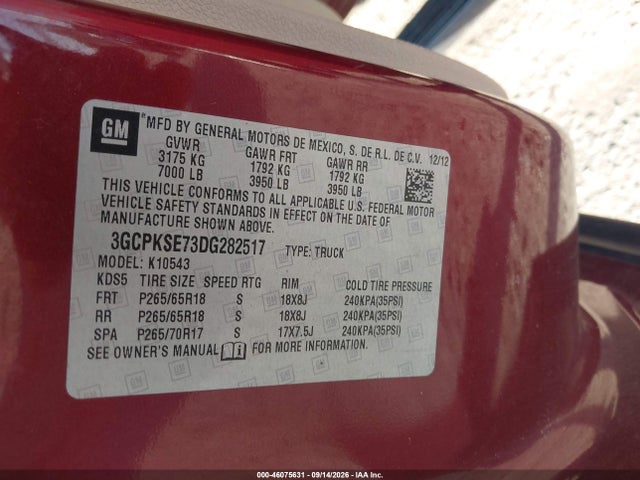 Aukcja sprzedaży 2013 Chevrolet Silverado 1500 Lt, vin: 3GCPKSE73DG282517, numer aukcji: 46075631