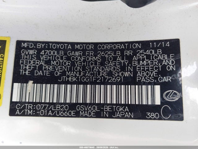 Продаж на аукціоні авто 2015 Lexus Es 350, vin: JTHBK1GG1F2172691, номер лоту: 46075645