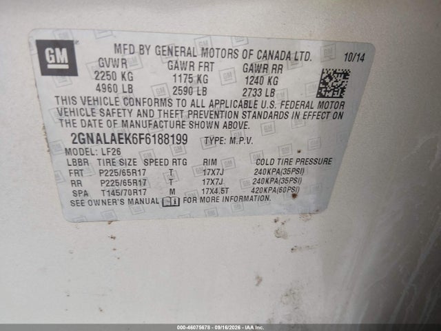 2015 Chevrolet Equinox Ls მანქანა იყიდება აუქციონზე, vin: 2GNALAEK6F6188199, აუქციონის ნომერი: 46075678