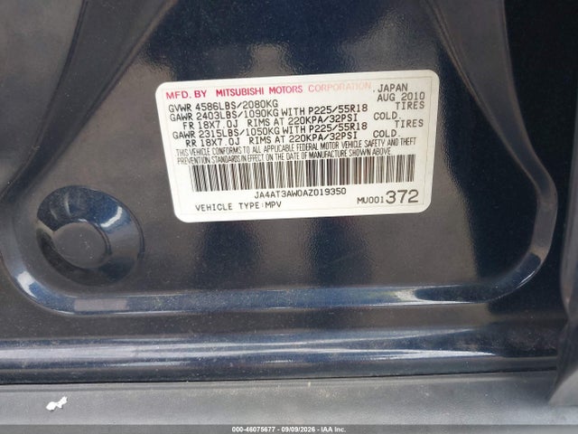 Aukcja sprzedaży 2010 Mitsubishi Outlander Se, vin: JA4AT3AW0AZ019350, numer aukcji: 46075677