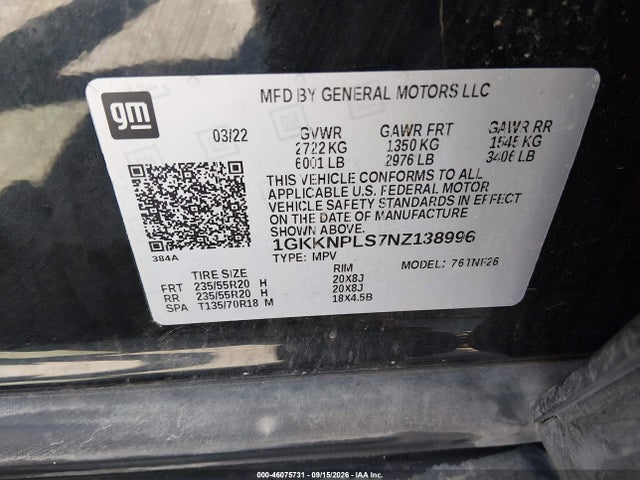 Продаж на аукціоні авто 2022 Gmc Acadia Fwd Denali, vin: 1GKKNPLS7NZ138996, номер лоту: 46075731